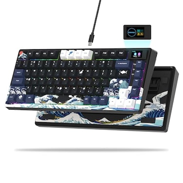 Womier SK80 75 Keyboard with Color Multimedia Display Mechanical Gaming Keyboard Creamy Sound Wired Hot Swappable Gasket Mount RGB Custom Key Board Prelubed Stabilizer for MacWin Black Kanagawa