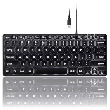 Perixx PERIBOARD332 Wired Backlit USB Keyboard Mini 1122x457x083 Inches Slim Scissor Keys with Big Font White Illuminated LED US English