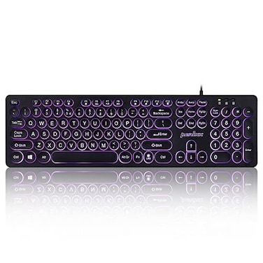Perixx PERIBOARD317R Wired Backlit USB Keyboard Big Print Letter TriColor Illuminated LED Stylish Round Keycaps US English