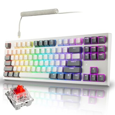 TECWARE Phantom Elite 87 Key RGB Mechanical Gaming Keyboard 3 Mode Wireless Bluetooth 50 24GHz USB C Wired Hot Swappable 5 Pin Double Shot PBT Keycaps Wraith Red Switch White