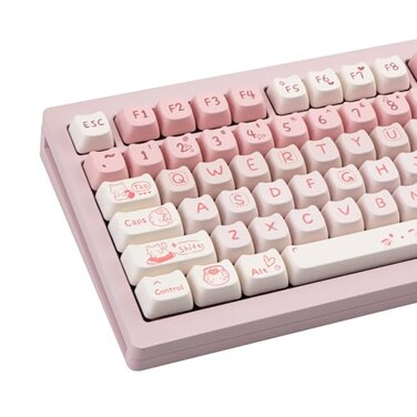 COOMICKEY Cute Cat Keycaps Pink White PBT Keycaps Mao Profile 134 Keys DyeSublimation Compatible with 60 75 96 100 Cherry Gateron MX Switches Mechanical Gaming Keyboard