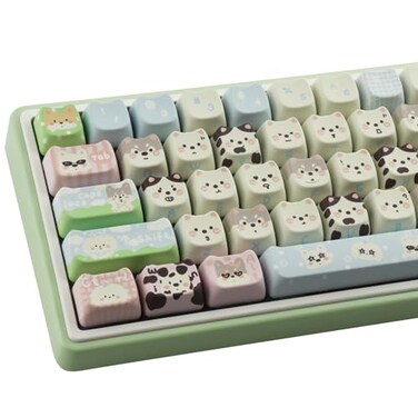 TYRIXKI PBT Keycaps 134 Keys Cute Keycap DyeSublimation Matcha Green Pet Puppy Keycap Mao Profile Cat Shape Custom Keycaps for Cherry Gateron MX Swithes Mechanical Keyboards