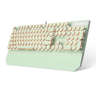 Camiysn Typewriter Style Mechanical Gaming Keyboard Green Retro Punk Gaming Keyboard with White Backlit 104 Keys Blue Switch Wired Cute Keyboards Round Keycaps for WindowsMacPC