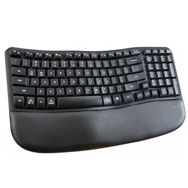 Nulea RT08 Wave Keys Wireless Ergonomic Keyboard with Cushioned Palm Rest 24GHz Ergo Cordless USB Computer Keyboard Comfortable Natural Typing for Laptop Mac Windows Black