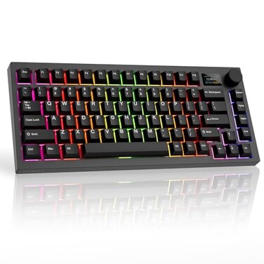 TECWARE Spectre 75 Mechanical Gaming Keyboard Customizable LCD Screen Display Knob TriMode Wireless Bluetooth 24GHz Gasket Mount Hot Swappable Black Candy Red Linear Switches