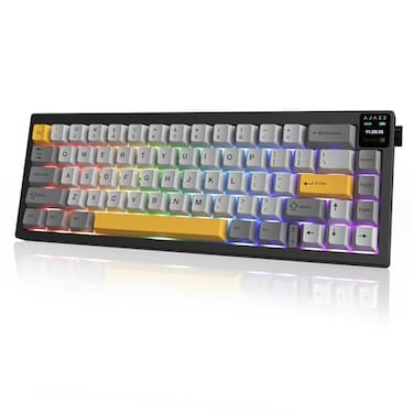 DAIDAI AJAZZ AK650 65 Layout Hot Swappable Gaming Mechanical Keyboard 085 TFT Color DisplayKnob Wired Wireless 24G Flying Fish Black Yellow
