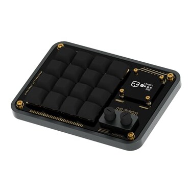 NLOFIN Double Knob Custom Macro Pad Programmable Designer Mini Keyboard 16 Keys with Screen GreyKB16