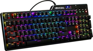Hawksbill Scorpion V1 Wired Mechanical Gaming Keyboard USBA WUSBC Connection Adaptor Tactile Clicky Brilliant RGB Lighting Customizable Keys Multimedia Function 104 Keys