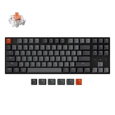 Keychron K8 Wireless Mechanical Keyboard Silent Red Switch for Quiet Office and Gaming TKL 87 Keys Soft White LED Backlight Bluetooth USBC Wired Connectivity Compatible with Mac and Windows