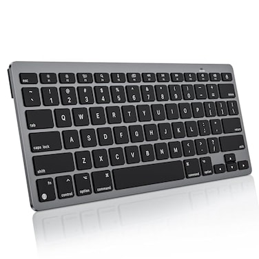 OMOTON UltraSlim Wireless Keyboard for Mac Stable Bluetooth Connection Ergonomic Tilt Angel Auto Sleep Energy Saving Portable for Business Trip Travel Compatible with MacOS 1010 Black Grey