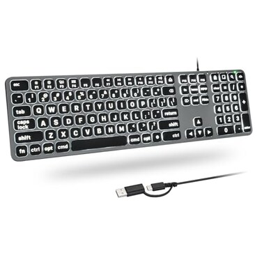 KOPJIPPOM Backlit Wired Keyboard for Mac Large Print Keyboard with Dual Interface Full Size Slim Thin Computer Keyboards with Numeric Keypad Compatible with Apple MacBook AirPro iMac Mac MiniPro
