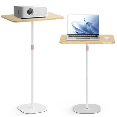 POLESTO Portable Laptop Floor Stand BedsideSofa Table with Height Adjustable 1847 Stylish Movable Workstation Floor Standing Desk for Office Meeting Room Living Room Easy Assembly White