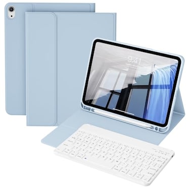 KVTVOU Aesthetic Keyboard Case for iPad A16 11th10th Generation 11109 Inch Detachable Wireless Bluetooth Fast Pairing Keyboard Builtin Pencil Holder Durable Soft TPU Folio Cover Sky Blue