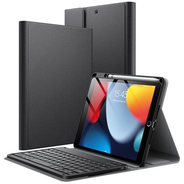 JETech Keyboard Case for iPad 102Inch 202120202019 Model 9th8th7th Generation with Pencil Holder Magnetic Detachable Bluetooth Wireless Keyboard Soft TPU Back Stand Cover Black