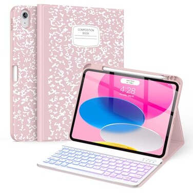 Supveco Keyboard Case for iPad A16 11th10th Generation 11109 Inch with Pencil Holder7 Colors Backlit Wireless Detachable Folio Keyboard Cover for iPad 11th10th Gen 20252022Pink
