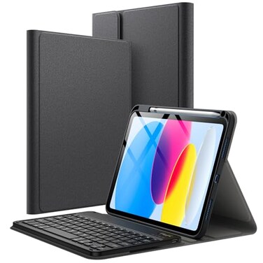 JETech Keyboard Case for iPad A16 11th10th Generation 20252022 with Pencil Holder Magnetic Detachable Bluetooth Wireless Keyboard Soft TPU Back Stand Cover Black
