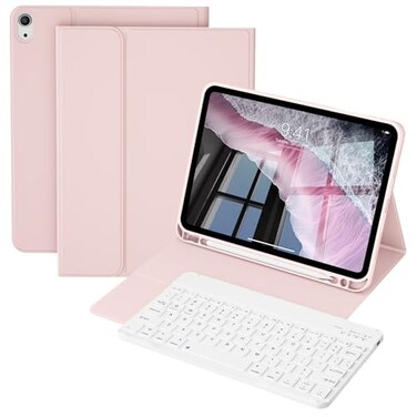 KVTVOU Aesthetic Keyboard Case for iPad A16 11th10th Generation 11109 Inch Detachable Wireless Bluetooth Fast Pairing Keyboard Builtin Pencil Holder Durable Soft TPU Folio Cover Pink