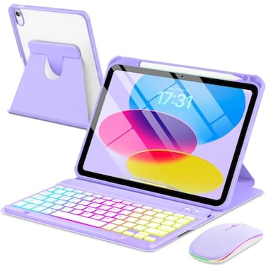 EAMPANG Case with Keyboard Mouse for iPad A16 11th 10th Generation 11109 inchRainbow Backlit Detachable Keypad Rotatable Magnetic Cover with Pencil Holder for iPad 11 2025 10 Gen 2022 Purple
