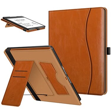 Fintie Stand Case for Kindle Scribe Premium PU Leather Foldable Stand Cover Auto SleepWake with Card Slot and Pen Holder for 102 Inch Kindle Scribe 20242022 Release Brown