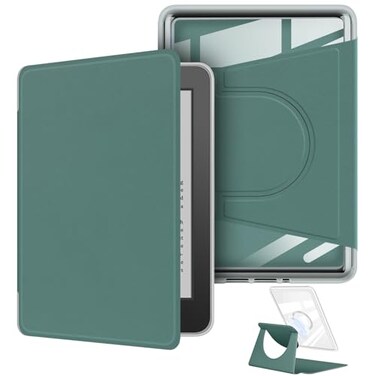 YoungMe 360 Degree Rotating Case for 6 Kindle 11th Generation2022 Release Detachable Magnetic Design Protective Adjustable Stand Cover Clear Back with Auto SleepWake Dark Green