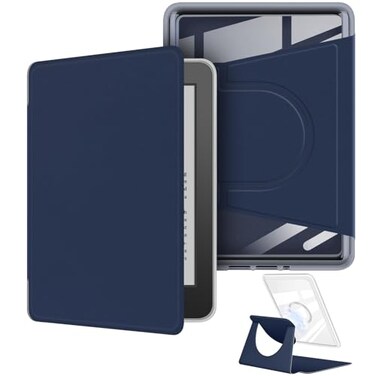 YoungMe 360 Degree Rotating Case for 68 Kindle Paperwhite 11th Generation2021 Release Detachable Magnetic Design Protective Adjustable Stand Cover Clear Back with Auto SleepWake Dark Blue