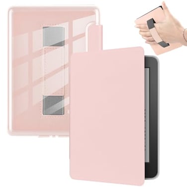 YoungMe Case for 7 Kindle Paperwhite 12th Generation 2024 Ultra Clear Soft Light Transparent TPU Back Cover with Hand Strap Auto WakeSleep Pink