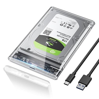 POSUGEAR 25 External Hard Drive Enclosure 6Gbps USB C 31 Gen 2 to SATA III ToolFree Clear External Hard Drive Case for 7mm95mm 25 inch SSD HDD with UASP Compatible with WD Toshiba Samsung PS4