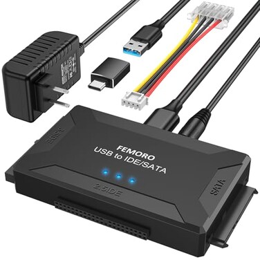 FEMORO Hard Drive Reader IDE SATA to USB 30 USB C Adapter 3in1 Ultra Data Retrieval Converter Kit with 12V2A Power Supply for Internal 25 SSD 35 HDD IDE SATA Bluray Drive
