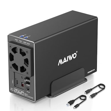 MAIWO Dual Bay Hard Drive RAID Enclosure with Cooling Fan for 2535 inch SATA SSDHDD 10Gbps USB C 31 HDD Enclosure 48TB Capacity RAID 01JBODPM Aluminum Case