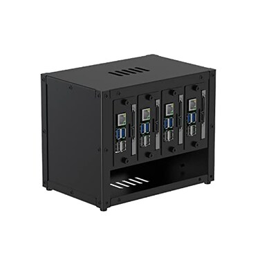 UCTRONICS Upgraded Complete Enclosure for Raspberry Pi Cluster with 4 Removable Mounting Brackets for Pi 5 4B 3B3B and Other B Model and 2 Cooling FansSupport 4 25 SSD and Switch