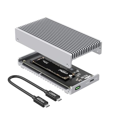 Qwiizlab Fanless 40Gbps USB4 SSD Enclosure with Aluminum Chasiss Compatible with Thunderbolt 543 Supports PCIe M2 NVMe up to 8TB Silver SSD Not Included