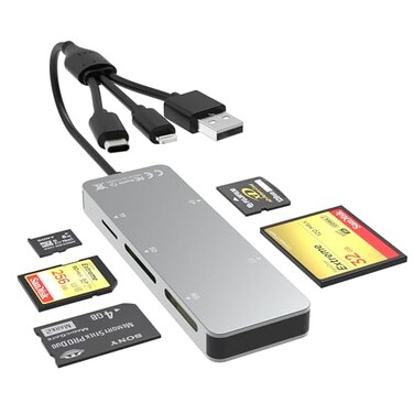Bawanfa Plus Memory Stick Pro Duo Adapter for iPhoneUSB CPC Aluminum 5 in 1 SDTFCFMSXD Picture Card Reader Multi Memory Card Reader USB C Lightning OTG Adapter Memory Stick Pro Duo Mark 2 Adapter