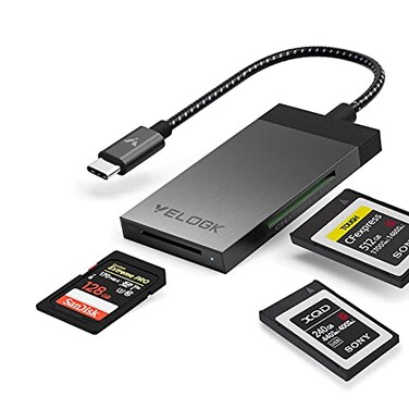 VELOGK 3in1 CFexpressXQDSD Card Reader USB C DualSlot USB 3210Gbps CFexpress Type B Card Reader Adapter compatible with AndroidWindowsMac OSLinux with Brushed Aluminum CasePortable Pouch