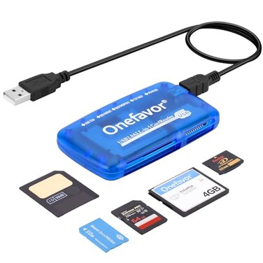 Onefavor SmartMedia Cards Reader Writer Allin1 USB Universal Multi Card Adapter Slim Hub Read Smart Media SD XD CF MMC MS Pro Duo Camera Flash Memory Cards Reader for Windows Mac Linux