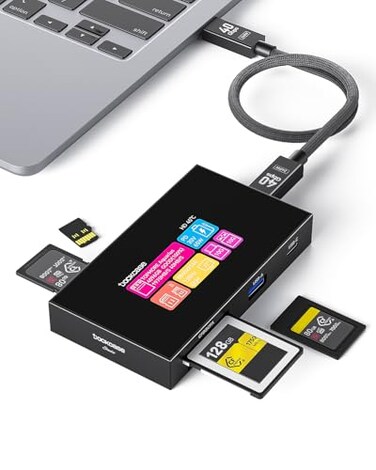 DOCKCASE Smart 8in1 CFexpress Type BType A Card Reader with Touch Screen UHSII SDmicroSD Slots 4K HDMI USBC USBA 32 Gen 2 10Gbps 100W PD for Filmmakers Photographers Creators