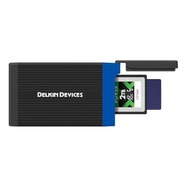 Delkin Devices USB 32 CFexpress Type B SD UHSII Reader 10Gbps Transfer Compact with Builtin Storage Compatible with Mac and Windows Black DDREADER56