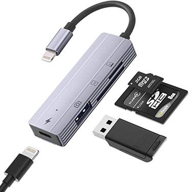 IVSHOWCO Lightning to USB Camera Adapter Apple MFi SDMicro SD Dual Slot Card Reader iPhone USB Adapter Lightning Charging Port 4in1 iPad Adapter for iPhone 14 13 12 11 Xr X iPad
