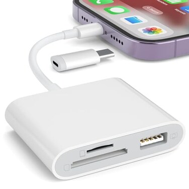 SZHAIYIJIN SD Card Reader for iPhone Memory Card Reader with USB Camera Adapter Plug and Play Trail Game Camera Viewer Supports SD and TF Card MicroSD Card Adapter for iPad No App Required
