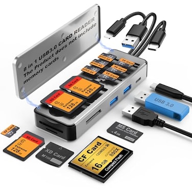 JOOPSHEE 8in1 Multi SD Card Reader Adapter Aluminum with Card Storage Carrying Box SDTFCFMSXDCfastMemory Stick Pro Duo USB30 CA Port for PhonePadPCLaptopNo Application Required Plug and Play