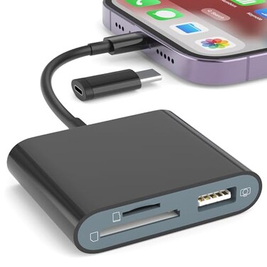 SZHAIYIJIN SD Card Reader for iPhone Memory Card Reader with USBC to Lightning Adapter Plug and Play Trail Game Camera Micro SD Card Viewer Support SDTF Card and USB for iPad No App Required Black