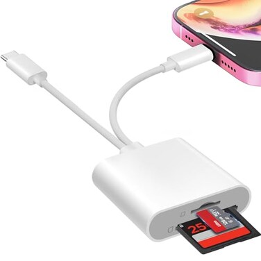 Denlane SD Card Reader for iPhone iPad USB C Lightning Dual Interface Memory Card Reader Digital Camera Adapter to iPhoneMacBookUSBC Laptop for SDTFSim Card Plug Play Camera Accessories