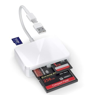 RRSITIAU SD Card Reader 4 in 1 USB C to SDTFCFMS Card Reader with USB to USB C Adapter Memroy Card Reader for iPhone 171615 Pro Max iPad Pro MacBook ProAir iMac M4M3M2 Android PhoneTablet PC White
