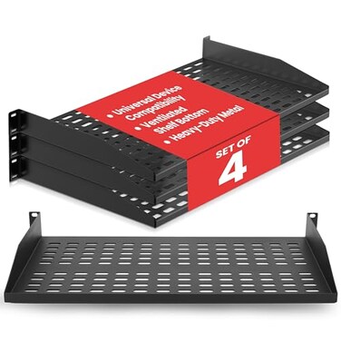 Pyle 19Inch 1U Server Rack Shelf 4 Pcs Vented Metal Shelves for Optimal Airflow Wall or Rack MountableSupports up to 110 lbs 17 x 10 Shelf Tray for Cabinets Computers Network Equipment