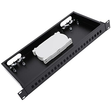GESD 19 Rack Mount Enclosure Fiber Optic Box Fits Racks Cabinet 1U LGX Loaded Patch Panel Include 2Pcs Splice Trays Maximum Capacity 48 Fibers