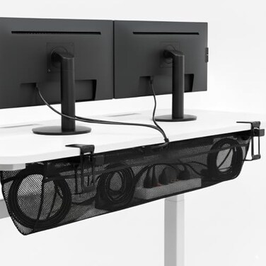 VIVO No Drill Clampon 44 inch Mesh Net Under Desk Cable Management Wire Organizer Adjustable Home Office Standing Desk Cord Storage Sleeve Black DESKAC44MH