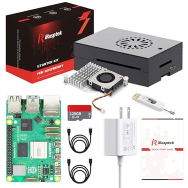 iRasptek Starter Kit for Raspberry Pi 5 RAM 8GB 128GB Edition of OSBookworm PreLoaded Aluminum Case