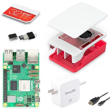 CanaKit Raspberry Pi 5 Essentials Starter Kit with Official WhiteRed Case 8GB RAM