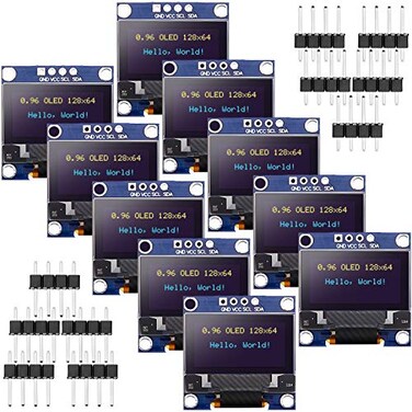 Frienda 10 Pieces I2C OLED Display Module OLED Screen Driver IIC I2C Tabellone Seriale con Display AutoLuminoso Compatible with ArduinoRaspberry PIBlue and Yellow