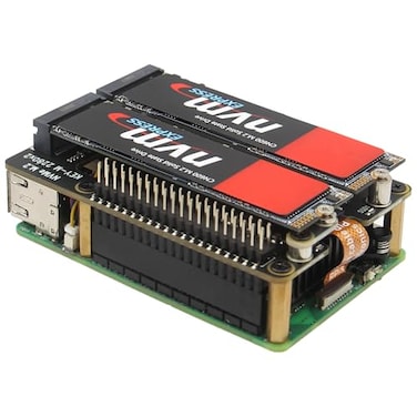 Geekworm X1004 PCIe to Dual M2 HAT NVMe 2280 SSD PCIe Peripheral Board for Raspberry Pi 5 16GB8GB4GB2GB