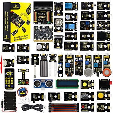 KEYESTUDIO 45 Sensors Starter Kit with Microbit V22 for Learning Microbit V2 Coding Sensor Breakout Board i2c LCD OLED Display Water Sensor 5v Relay Accessories with Tutorials for Teens Adults